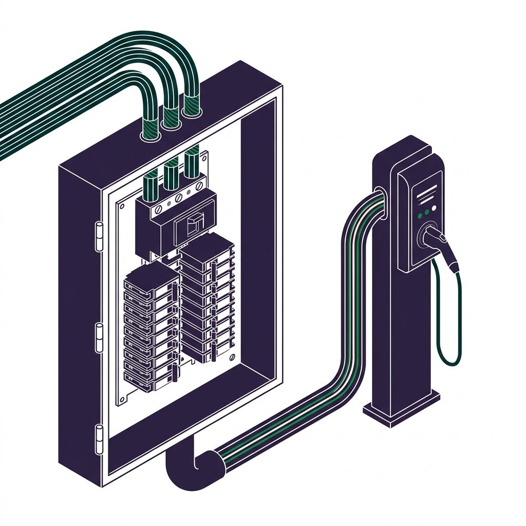 Electrical panel to EV charger wiring schematic diagram
